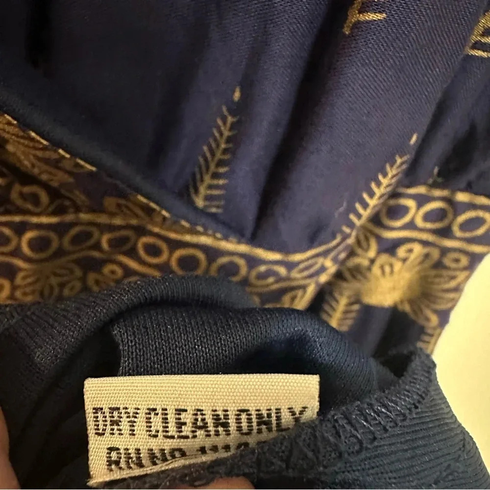 NWT Boho Sleeveless Maxi Dress Navy with Gold Print Hand Made Small - Picture 6 of 10